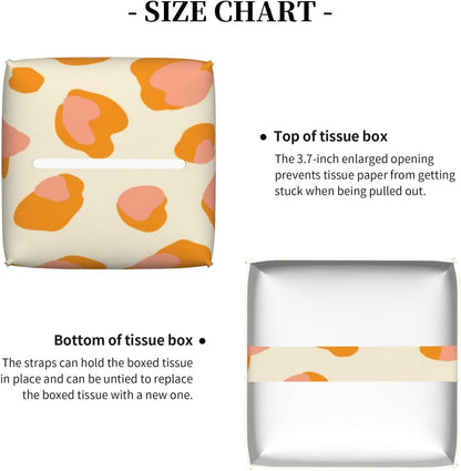 Peach Orange Spots Pink Leopard Pattern Tissue Box Cover Square Pu Leather Waterproof Tissue Box Holder for Car Bathroom Bedroom Office Tabletop Decor