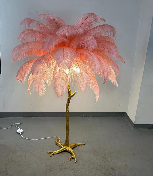 Ostrich Feather lamp,Resin Feather lamp with Natural Ostrich Feathers (Contains Light Sources) Have Footswitch Dimmable Desk Lamp (60x60cm(23×23inch),Pink)
