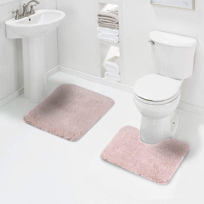 Walensee Shaggy 2 Piece Bath Rug Set (Dusty Pink) - 20 x 24 U Shape Contour & 20 x 32 Bath Mat - Machine Wash/Dry - Plush Absorbent Non Slip