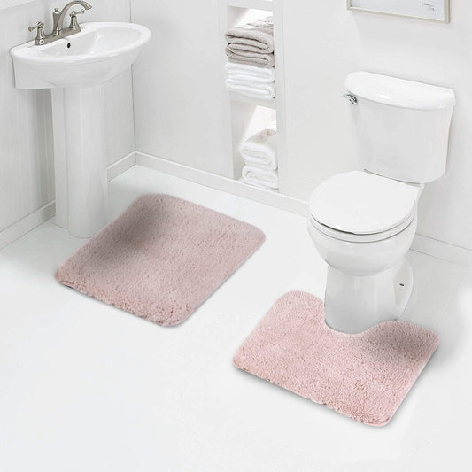Walensee Shaggy 2 Piece Bath Rug Set (Dusty Pink) - 20 x 24 U Shape Contour & 20 x 32 Bath Mat - Machine Wash/Dry - Plush Absorbent Non Slip