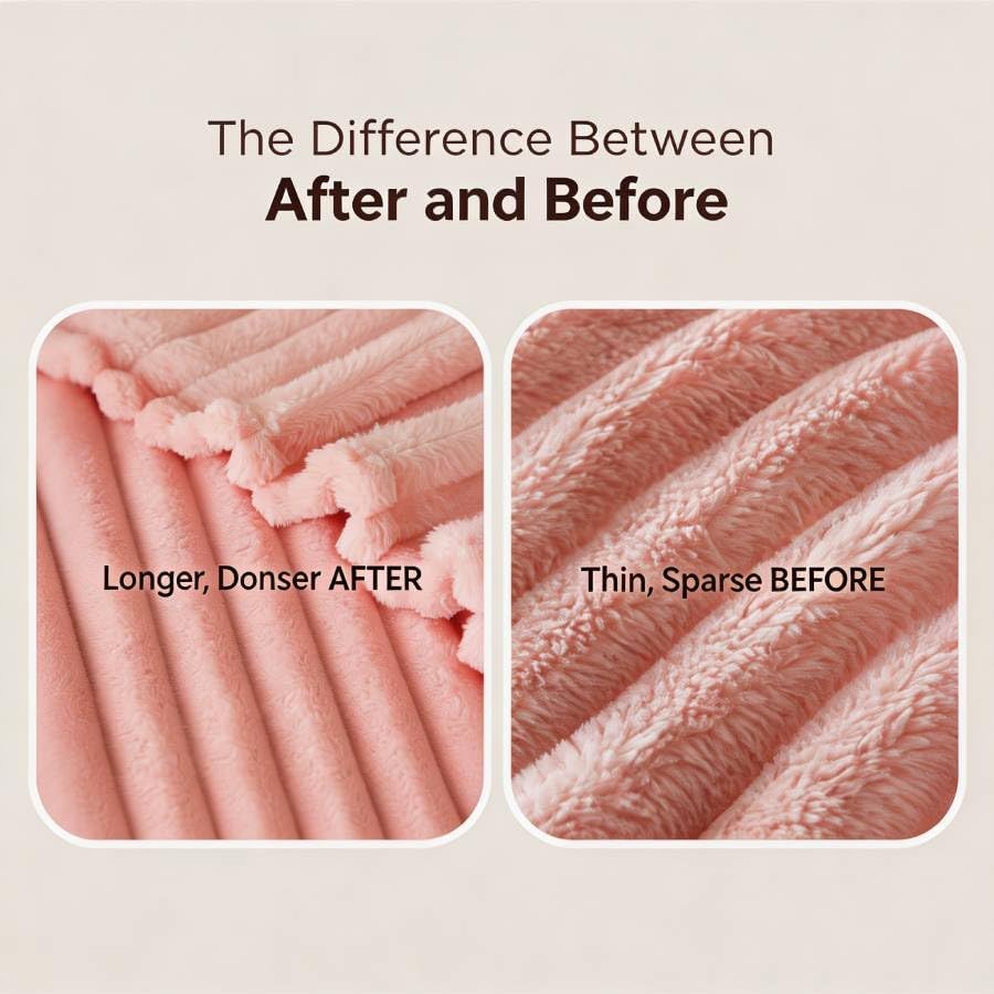Ultra Soft 3D Striped Throw Blanket Couch Sofa Bed, Cozy Plush Fluffy Fleece Blanket Bedroom Home Decor, Warm Lightweight Gentlesoft Blanket Gifts for Birthday(Pink Full(71"x87"))