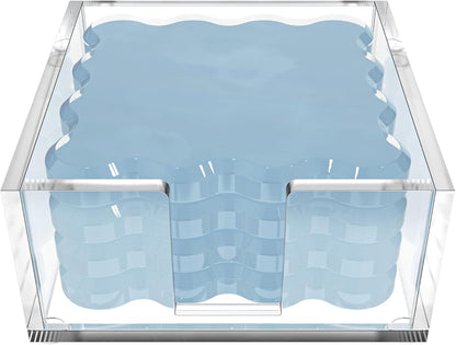 GRAHAM DESIGN Square Scalloped Acrylic Drink Coaster Set 4‑Pack with Square Holder (Light Blue)