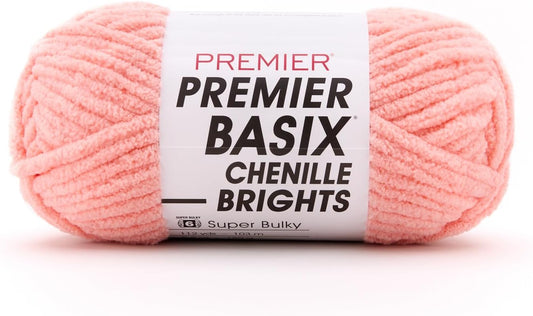 Premier Basix Chenille Brights Yarn, Plush Bulky Chenille Yarn for Crocheting & Hand Knitting, Soft Yarn for Cozy Projects, Chunky Yarn for Hand Knitting, Peach
