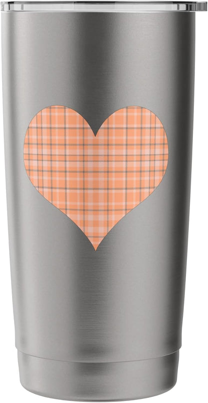 Cute Pastel Coral Peach Plaid Gingham Pattern Minimalist Stainless Steel Insulated Tumbler