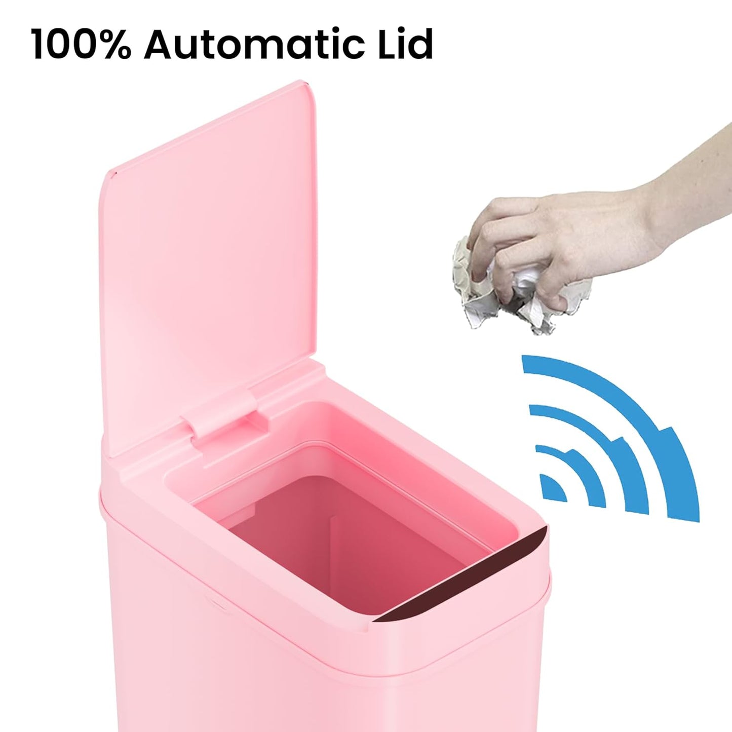 iTouchless 3 Gallon Sensor Pink Bathroom Trash Can, 10 Liter Slim Touchless Small Automatic Garbage Bin with Lid, Narrow Smart Motion Control Commercial Waste Basket for Bedroom, Office, Plastic