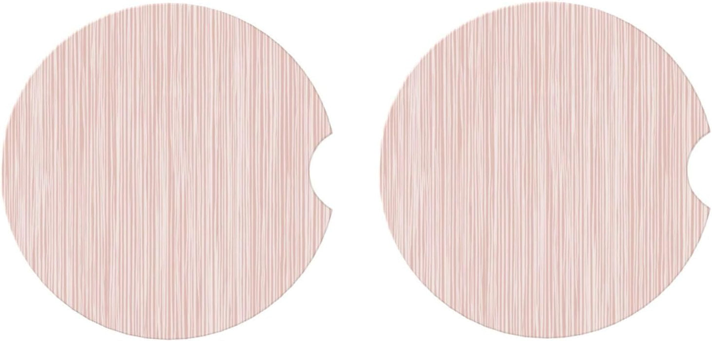 Light Pink Pastel Pattern Subtle Vertical Stripes Car Coasters for Cup Holders,2pcs Anti-Slip Ceramic Car Coasters with Finger Notch Car Accessories