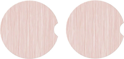 Light Pink Pastel Pattern Subtle Vertical Stripes Car Coasters for Cup Holders,2pcs Anti-Slip Ceramic Car Coasters with Finger Notch Car Accessories