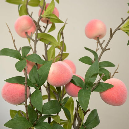 3 Bunches 27.5inch Artificial Peach Branches Faux Fruit Realistic Fruit Bouquet Fake Peach Stem with Green Leaves for Vase Kitchen Display Home Wedding Party Farmhouse Garden Table Centerpiece Decor