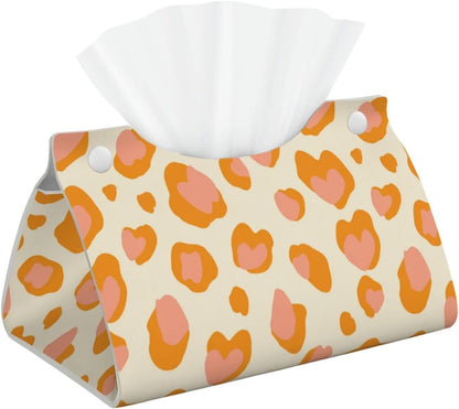 Peach Orange Spots Pink Leopard Pattern Tissue Box Cover Rectangle Pu Leather Tissue Box Holder for Car Bathroom Bedroom Desk Tabletop Decor