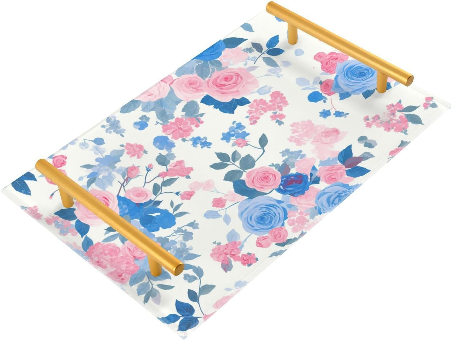 White Peach Blue Pastel Rose Decorative Eating Tray with Handles Board Serving Tray for Jewelry Perfume for Modern Serving bandeja para servir Cafe