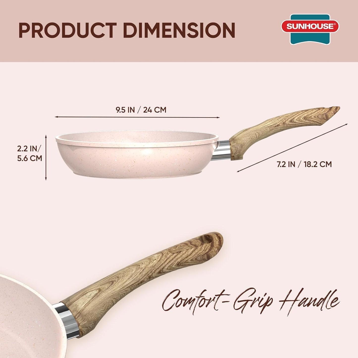 Sunhouse – Durable 9.5 Inch / 24 cm Nonstick Skillet, 4-Layer Non-Stick Frying Pan, PFOA-Free, Stay-Cool Handle, Induction Compatible with All Cooktops