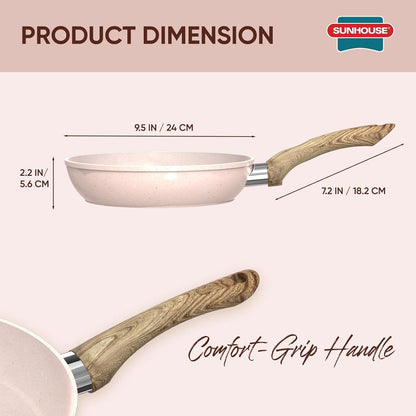 Sunhouse – Durable 9.5 Inch / 24 cm Nonstick Skillet, 4-Layer Non-Stick Frying Pan, PFOA-Free, Stay-Cool Handle, Induction Compatible with All Cooktops
