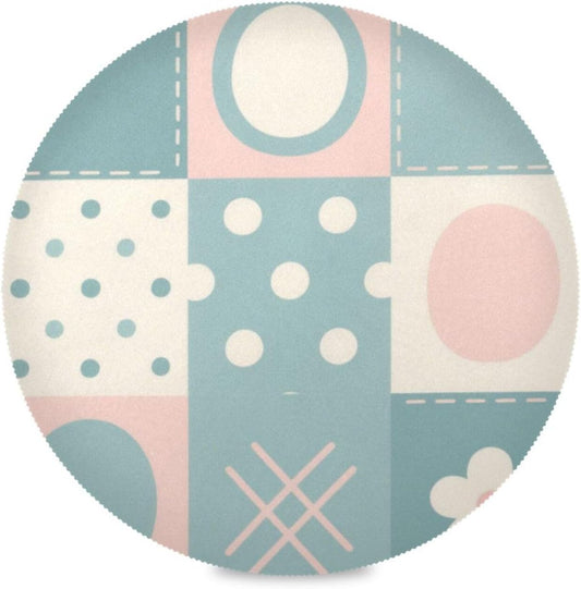 Patchwork Pattern Flowers Pastel Peach Round Outdoor placemats Rustic Reusable placemat individuales para mesa de comedor Rose Gold 15.4x15.4in Set of 6