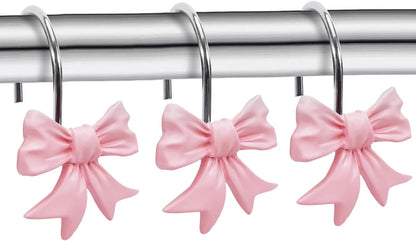 CHICTIE Decorative Shower Curtain Hooks, Bow Knot Shower Curtain Rings Hooks for Bathroom Baby Kids Room Rustproof Shower Hooks (Pink)
