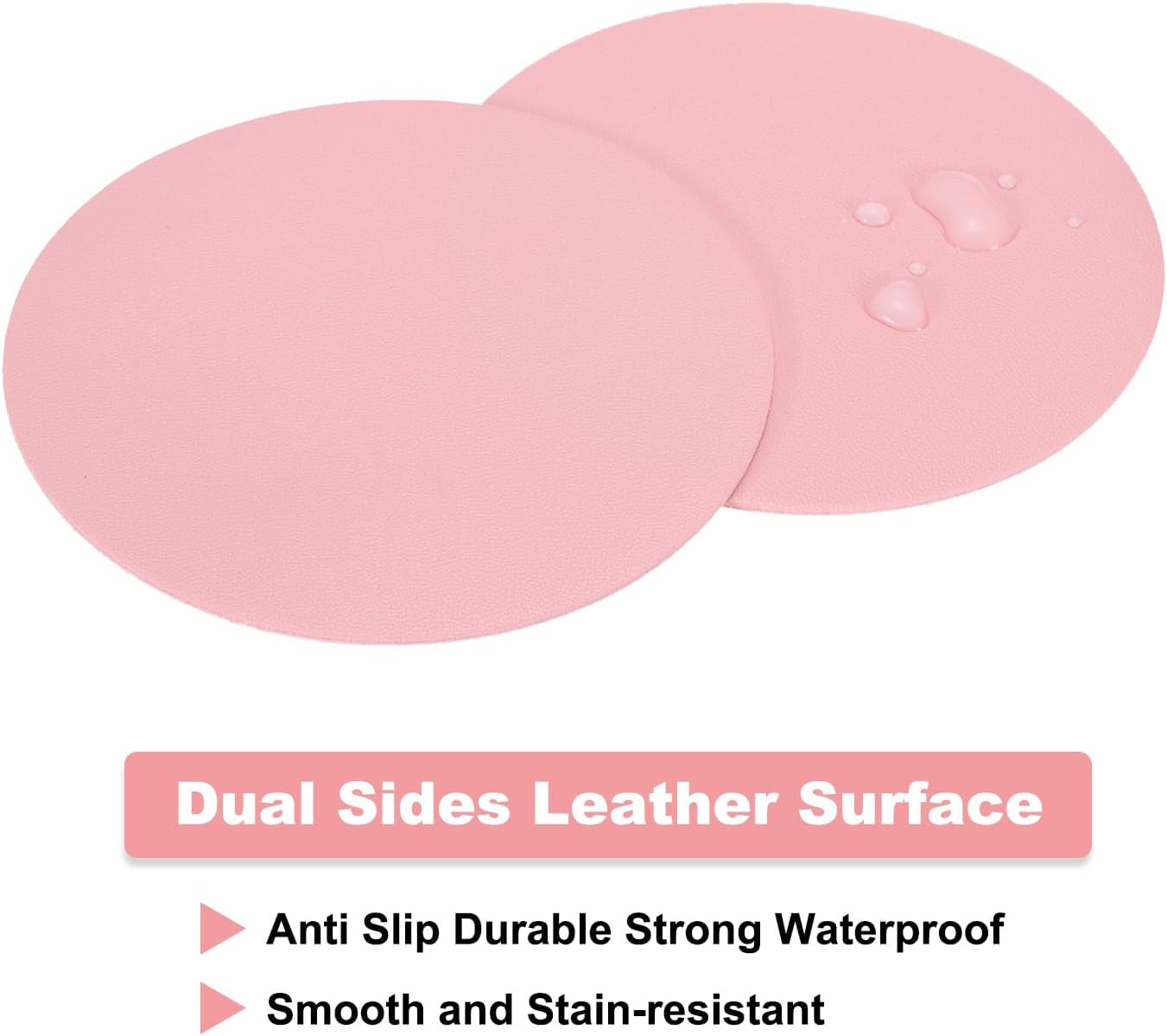 uxcell Round Drink Coasters Set of 6 Dual Sided Non-Slip Non-Stick Waterproof Leather Coasters for Drinks, Coffee Table, Housewarming Gifts, Home Decor 4"×4" Pink