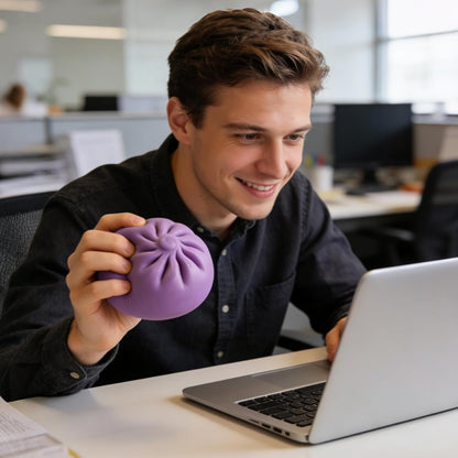 Dumpling Squishy, Mystery Squishy Dumpling Box, Soft Squeeze Dough Ball for Stress Relief, Stretchy Bun with Mini Food Steamer Desk Fidget Toy for Adults Office Home (Pink)