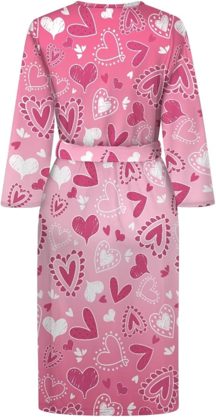 Heart Print Robe V Neck Night Shirts Breathable Bathrobe Nightgown