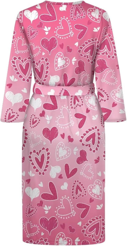 Heart Print Robe V Neck Night Shirts Breathable Bathrobe Nightgown