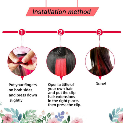 Pink Hair Extensions Clip in 10 Pieces Synthetic