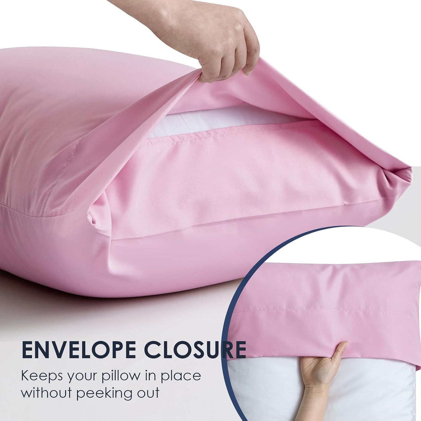 FreshCulture Dusty Pink Pillowcases Queen Size 2 Pack - Pillowcase Set - Envelope Closure - Soft Brushed Microfiber Fabric - 20x30 Inches Pillow Case Set of 2 for Home, Hotels, Schools