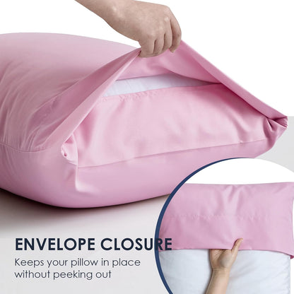 FreshCulture Dusty Pink Pillowcases Queen Size 2 Pack - Pillowcase Set - Envelope Closure - Soft Brushed Microfiber Fabric - 20x30 Inches Pillow Case Set of 2 for Home, Hotels, Schools