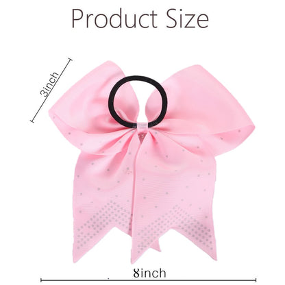 12PCS 8" Rhinestones Large Cheer Hair Bows for Girls, Hand-made Grosgrain Ribbon Hair Accessories for Teen Girls Softball Cheerleader Sport (Light Pink)
