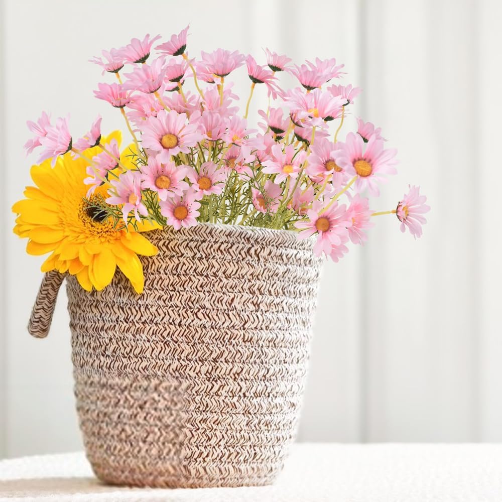 Artificial Daisy Flowers 6 Bundles 21” Faux Silk Daisy Flowers with Stems for Home Garden Vase Decor, Pink