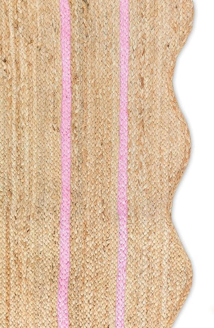 Scalloped Natural Jute Rug 2'x3' Ft – Handwoven Boho Farmhouse Area Rug, Braided Eco Friendly Entryway Rug, Natural Fiber Carpet for Living Room & Bedroom, (Light Pink, 2'x3')
