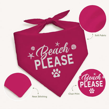Beach Please Dog Bandana, Summer Pet Triangle Scarf for Beach Vacation Pool Party Photo Outfit, Hot Pink Neckerchief for Small Medium Dogs