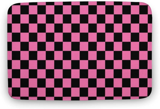 Checkered Black and Pink Bath Mat Rug 30x20, Ultra Soft Bathroom Rug, Non Slip and Absorbent Bath Rug Carpet for Bathroom Floor, Tub and Shower