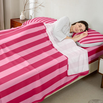 Rose Pink Red Bedding for Kids Boys Girls Abstract Stripes Bed Sheets Set King Size Geometric 4 Pieces Sheet with 16 Inch Deep Pockets Bedroom Decor Breathable Soft Lightweight Microfiber Modern 4Pcs