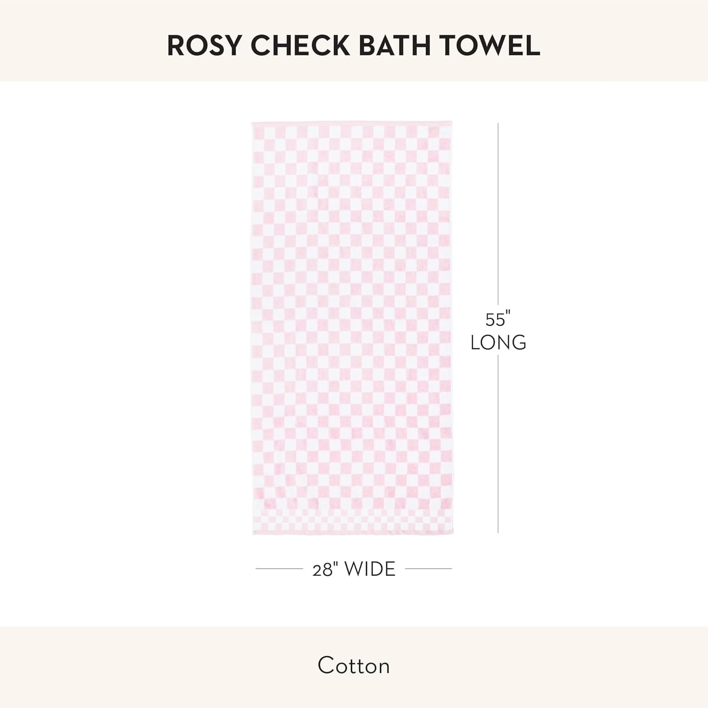 MACKENZIE-CHILDS Cotton Bath Towel, Washable Bath Towel for Bathroom Decor, 28" x 55", Pink-and-White Rosy Check