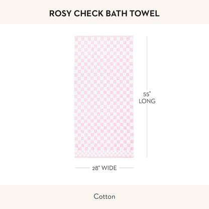 MACKENZIE-CHILDS Cotton Bath Towel, Washable Bath Towel for Bathroom Decor, 28" x 55", Pink-and-White Rosy Check