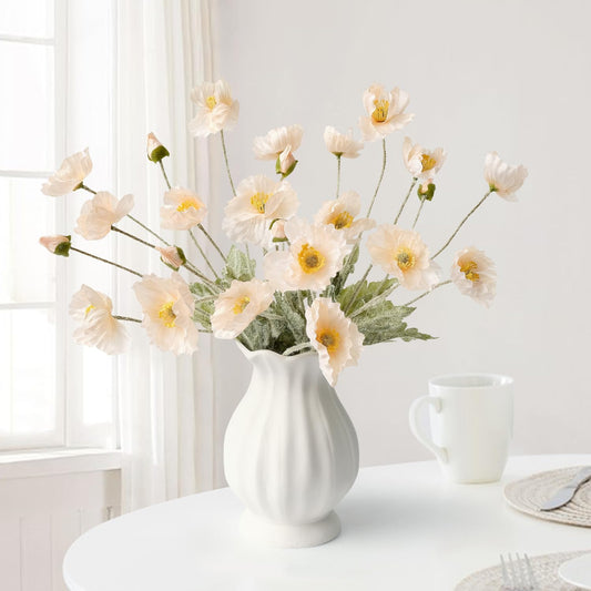 JINWOE Boho Flowers Light Peach Poppy Artificial Flowers,6 Stems Poppies Lifelike Silk Flowers Fake Plant for Wedding Table Centerpiece Home Cemetery Bouquet Indoor