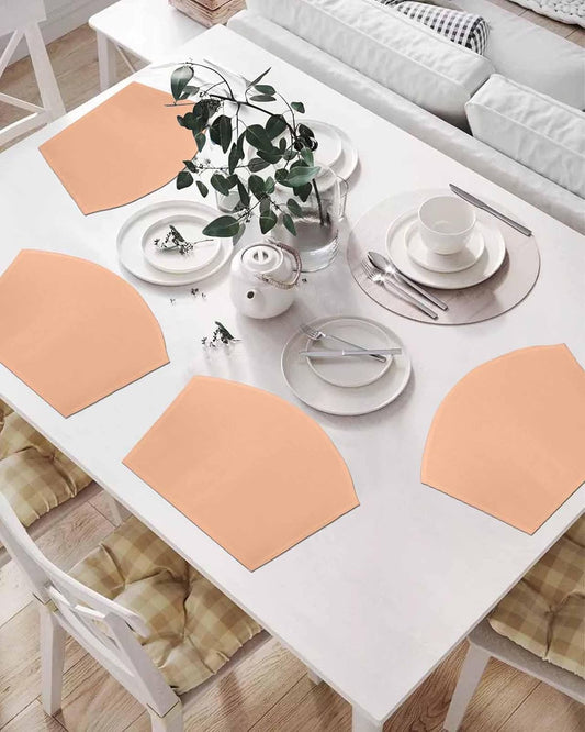 Round Table Placemats Set of 6, Peach Pink Watercolor Wedge Table Mat Washable Placemat, Solid Color Fan Shape Place Mats for Kitchen Indoor Outdoor
