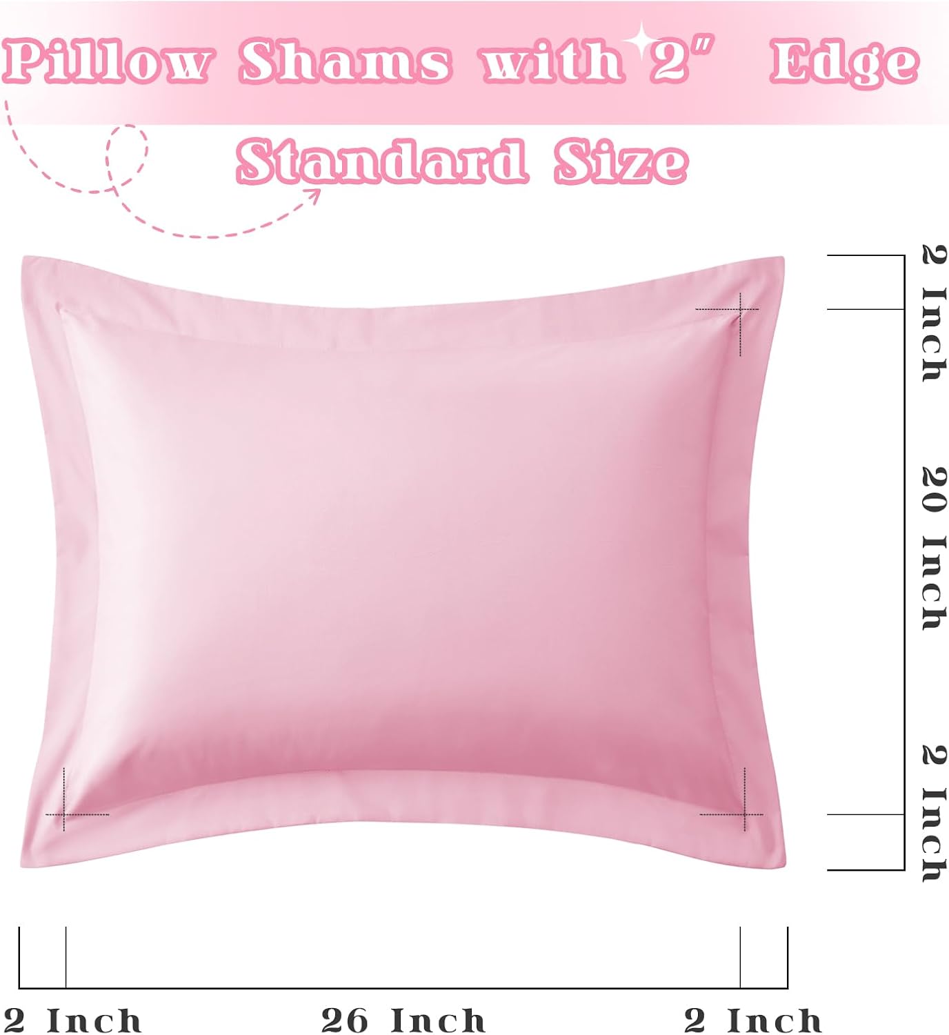 Homiest Light Pink Pillow Shams Standard Size Set of 2, 2 Inch Wide Decorative Flange Shams Set, Soft & Cozy Microfiber Pillow Cases with Envelope Closure, Wrinkle & Stain Resistant Pillowcases