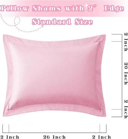 Homiest Light Pink Pillow Shams Standard Size Set of 2, 2 Inch Wide Decorative Flange Shams Set, Soft & Cozy Microfiber Pillow Cases with Envelope Closure, Wrinkle & Stain Resistant Pillowcases
