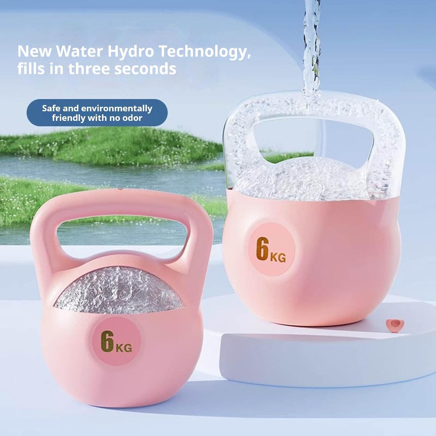 Water Filled Kettlebell, 6kg Adjustable Soft PE Kettle Bell with Ergonomic Non-Slip Handle, Portable Fillable Weight for Home Gym Strength Training Travel Yoga Fitness