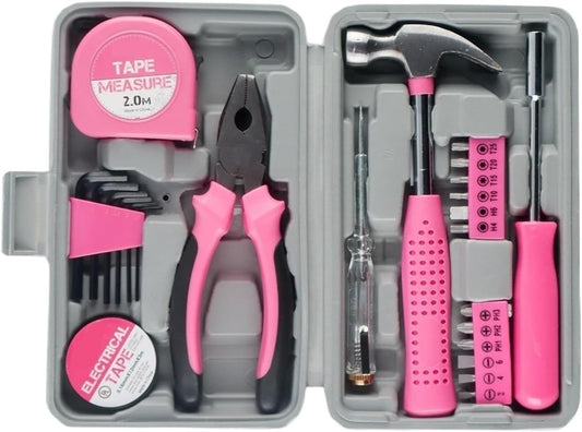 24pcs Home DIY Tool Kit for Household, Office & Garage - Repair Small Hand Tool Set with Storage Case(Pink)