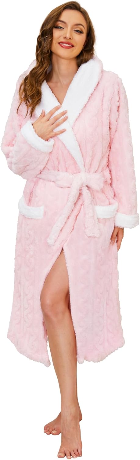 HEARTNICE Plush Long Hooded Robes for Women, Soft Fluffy Womens Fleece Robe Thicker Warm Bathrobes