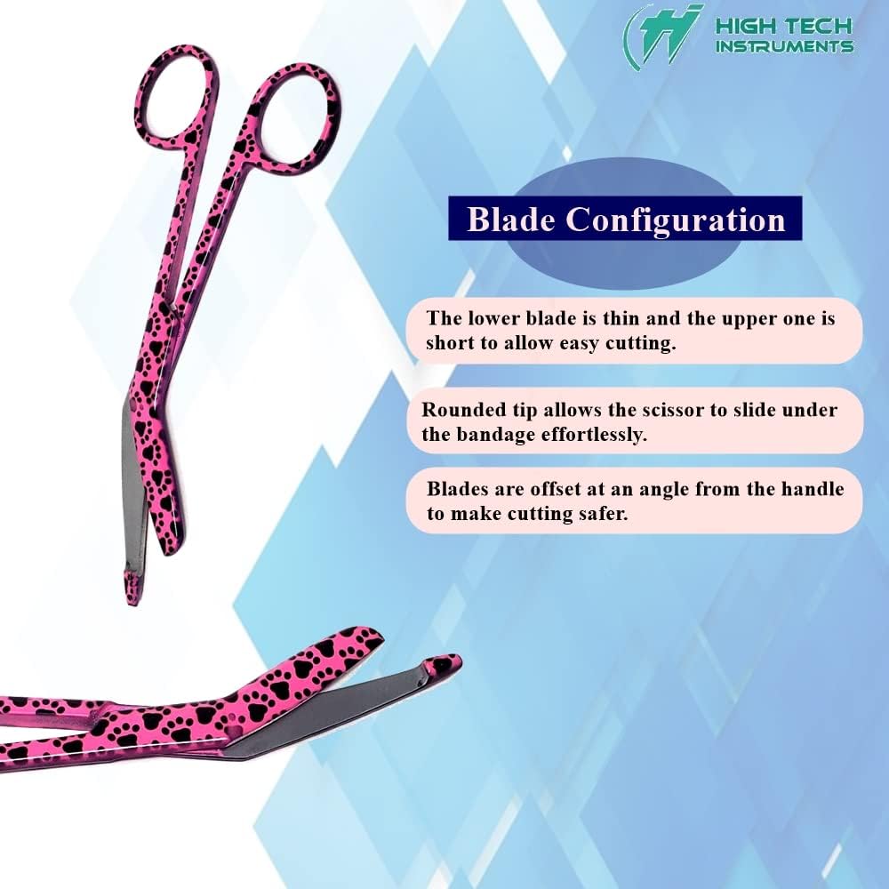 Hemostat & Scissors with Multicolor Pattern - Set of 3 - Suture Removal Scissors, Hemostatic Forceps, Pink Paws Print