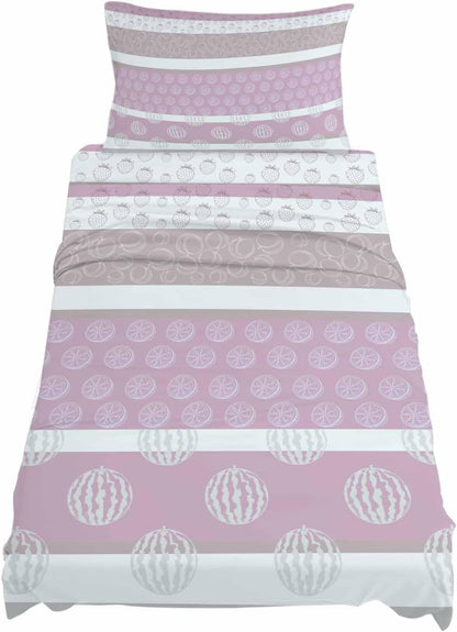 Twin XL Sheets Set - Farm Fruits Microfiber Bed Sheets for Twin Bed, Watermelon Lemons Peach Pink Grey Striped 3 Pieces Bedding Sets 1 Flat Sheet and 1 Fitted Sheet with Deep Pocket, 1 Pillowcase