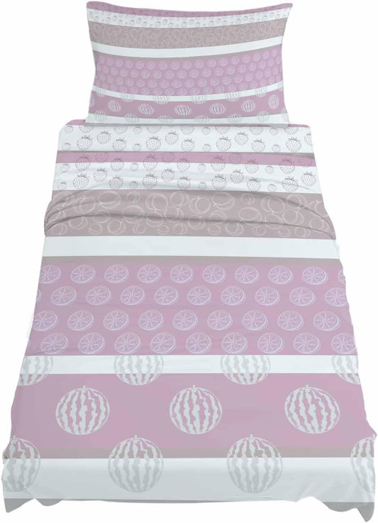 Twin XL Sheets Set - Farm Fruits Microfiber Bed Sheets for Twin Bed, Watermelon Lemons Peach Pink Grey Striped 3 Pieces Bedding Sets 1 Flat Sheet and 1 Fitted Sheet with Deep Pocket, 1 Pillowcase