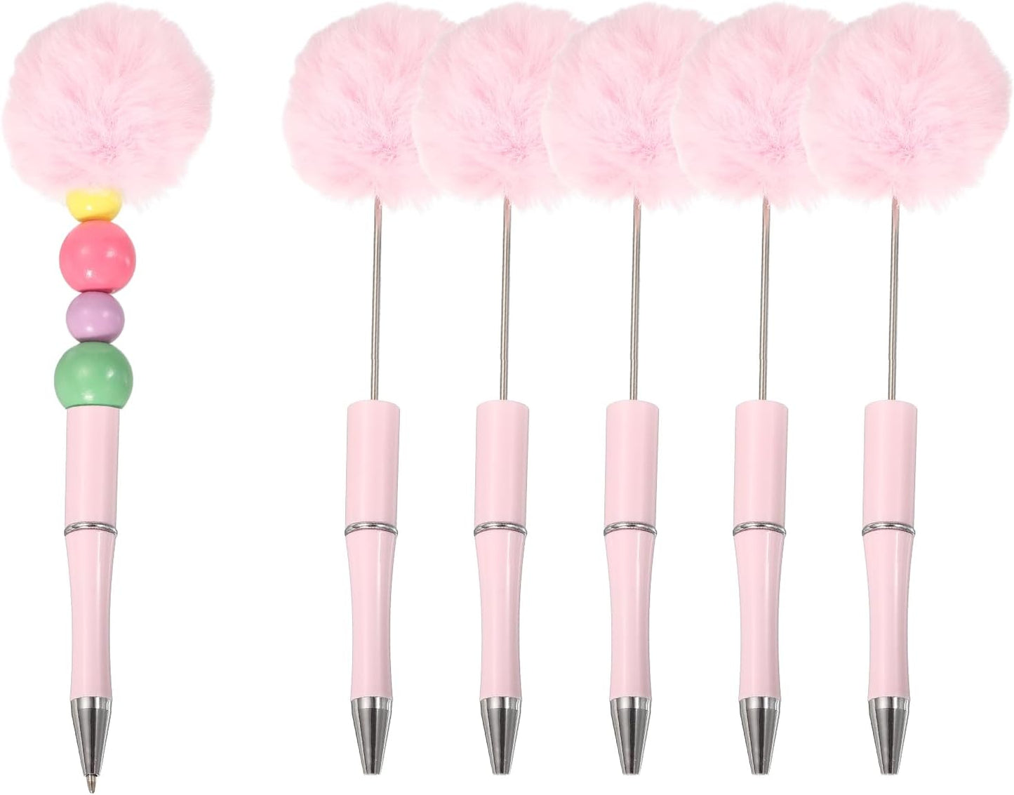 PATIKIL Pompom Ballpoint Pens, Fluffy Ball Pens Pom Pom Plastic Cute Beaded Pen for DIY Gift Writing Office Supplies - 6 Pcs (Light Pink)