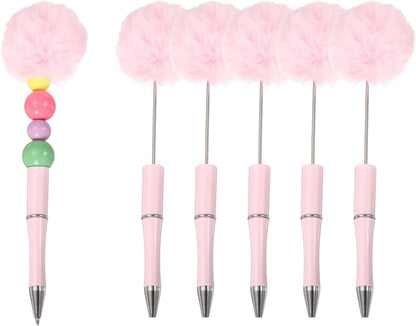 PATIKIL Pompom Ballpoint Pens, Fluffy Ball Pens Pom Pom Plastic Cute Beaded Pen for DIY Gift Writing Office Supplies - 6 Pcs (Light Pink)