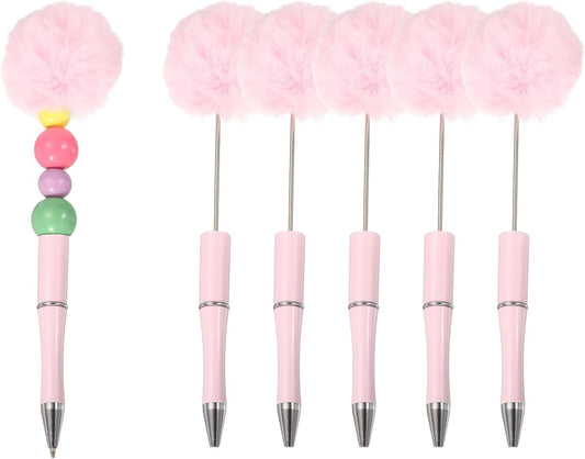 PATIKIL Pompom Ballpoint Pens, Fluffy Ball Pens Pom Pom Plastic Cute Beaded Pen for DIY Gift Writing Office Supplies - 6 Pcs (Light Pink)