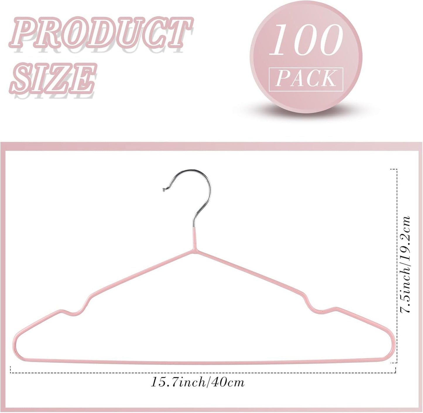 Wesiti 100 Pcs Metal Wire Non Slip Hangers for Clothes Space Saving Hanger Strong 15.7 in Triangle Clothes Coat Suit Bridal Boutique Dress for Closet Dorm Rack(Pink)