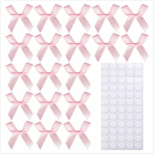 60pcs 1.7" Mini Pink Ribbon Bows Decor – Small DIY Satin Bows for Crafts, Little Bows for Gift Wrapping, Tiny Bow Stickers for Scrapbook Treats Balloon Cake Hairstyle Candle Decorations