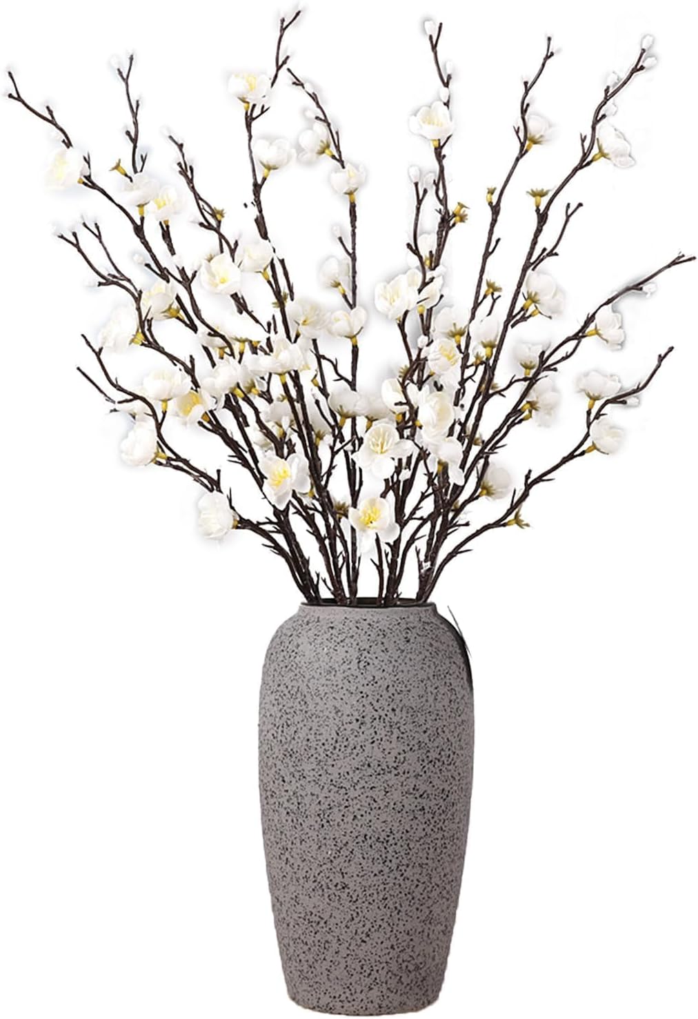 HERCHR Artificial Flowers, 7pcs Cherry Blossom Branches Spring Indoor Decoration 21.7in Long Stem Plum Fake Peach Plants for Wedding Home Hotel Bedroom Party Office Table Centerpieces Decor (White)