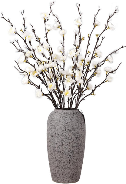 HERCHR Artificial Flowers, 7pcs Cherry Blossom Branches Spring Indoor Decoration 21.7in Long Stem Plum Fake Peach Plants for Wedding Home Hotel Bedroom Party Office Table Centerpieces Decor (White)